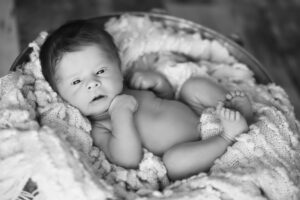 awake baby at his newborn session in barrie, Ontario